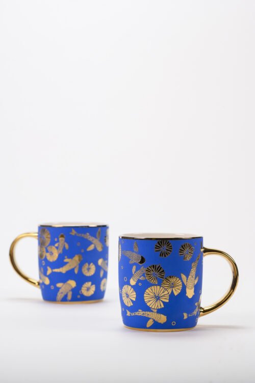 KOI - MUGS WITH GOLD ACCENT - SET OF 2 -Sapphire