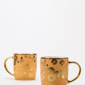 KOI - MUGS WITH GOLD ACCENT - SET OF 2 -Beige