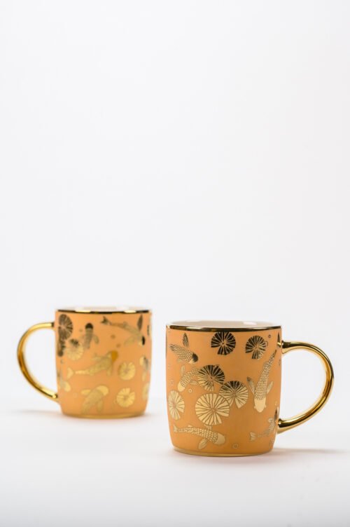 KOI - MUGS WITH GOLD ACCENT - SET OF 2 -Beige