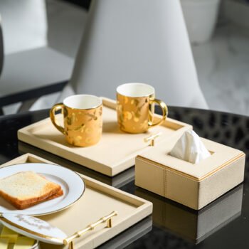 KOI - MUGS WITH GOLD ACCENT - SET OF 2 -Beige
