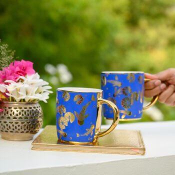 KOI - MUGS WITH GOLD ACCENT - SET OF 2 -Sapphire