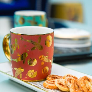 KOI - MUGS WITH GOLD ACCENT - SET OF 2-Pale Red