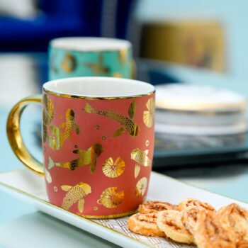 KOI - MUGS WITH GOLD ACCENT - SET OF 2-Pale Red